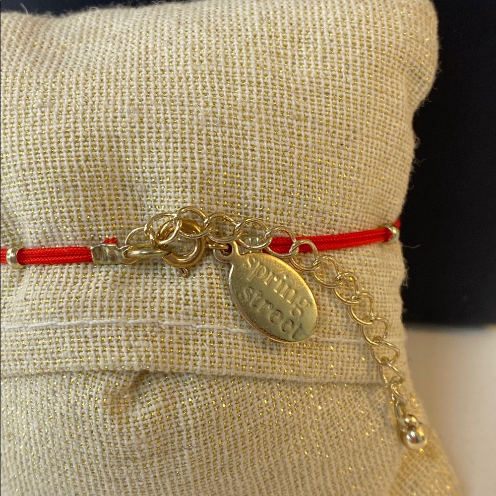 Red String Bracelet with Blue and Gold Charm - Picture 2 of 3